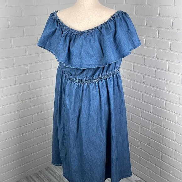 Lane Bryant Dress Women‎ 18/20 Blue Chambray 4Way Neck Ruffle Midi Logenlook NWT - Picture 1 of 16
